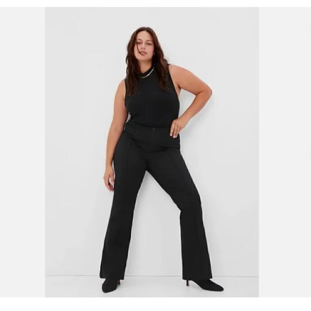 GAP High Rise Flare Pintuck Pleated Pants Black Stretch 6 PETITE NWT RT$80 - Picture 8 of 13